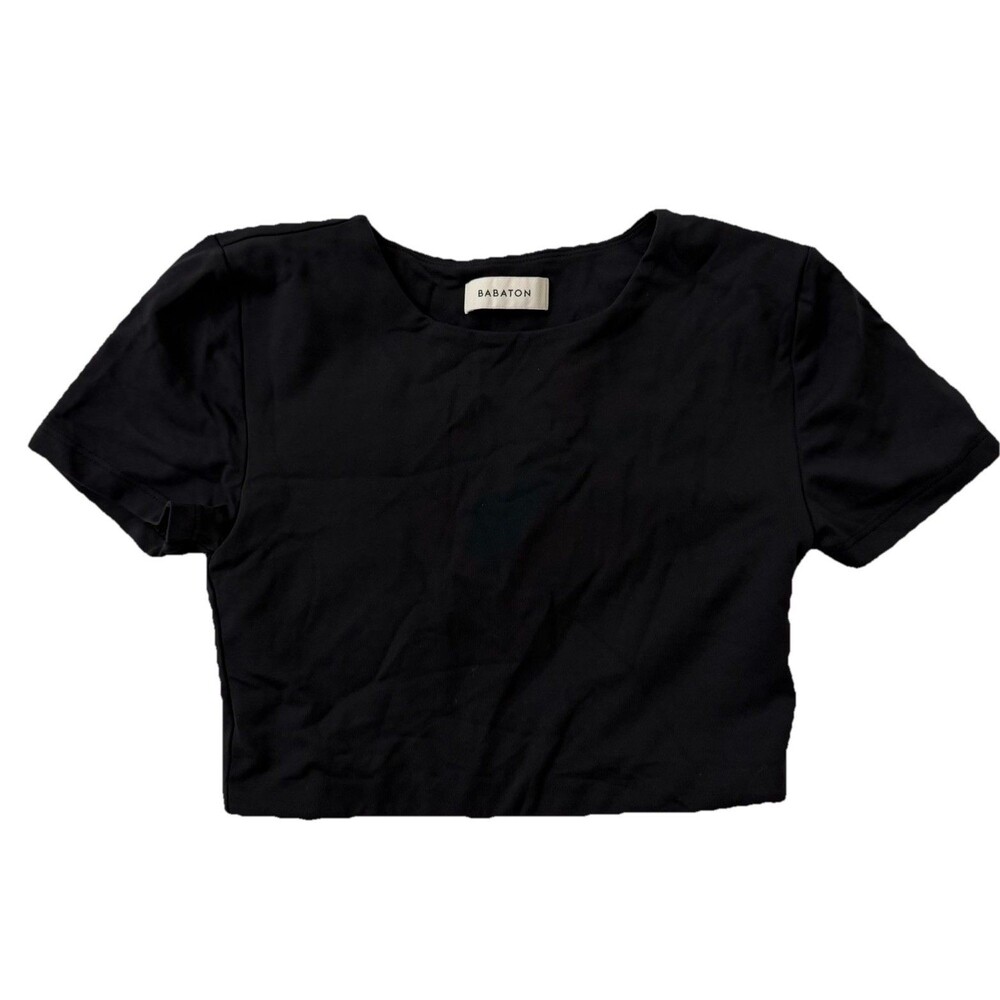 Babaton Aritzia Original Contour Crew Cropped Top XS Black T-Shirt Short Sleeve